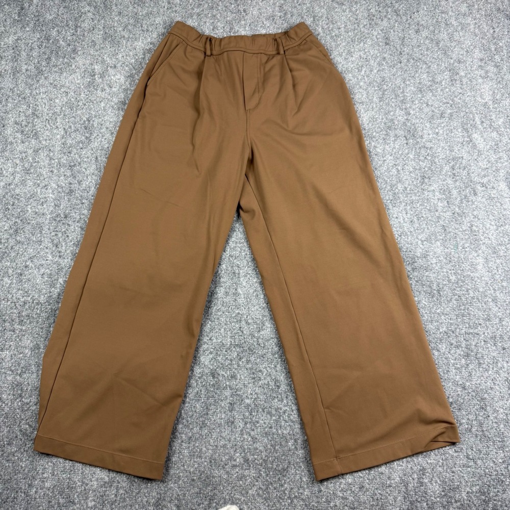 Halara Wide Leg Trousers Women Medium Petite Brown Pleated Elastic Back Pockets